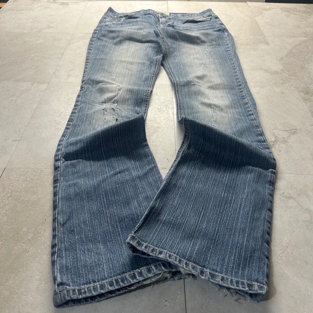 Maurices Laney Boot Jeans Blue Women Size 1/2 Long Distressed Bootcut Denim